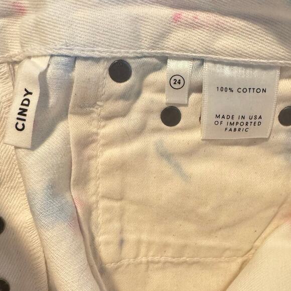 Grlfrnd Women Cindy Shorts Size 24 Sugaree Tie Dye White Denim Pink Raw Hem Jean - Picture 7 of 11